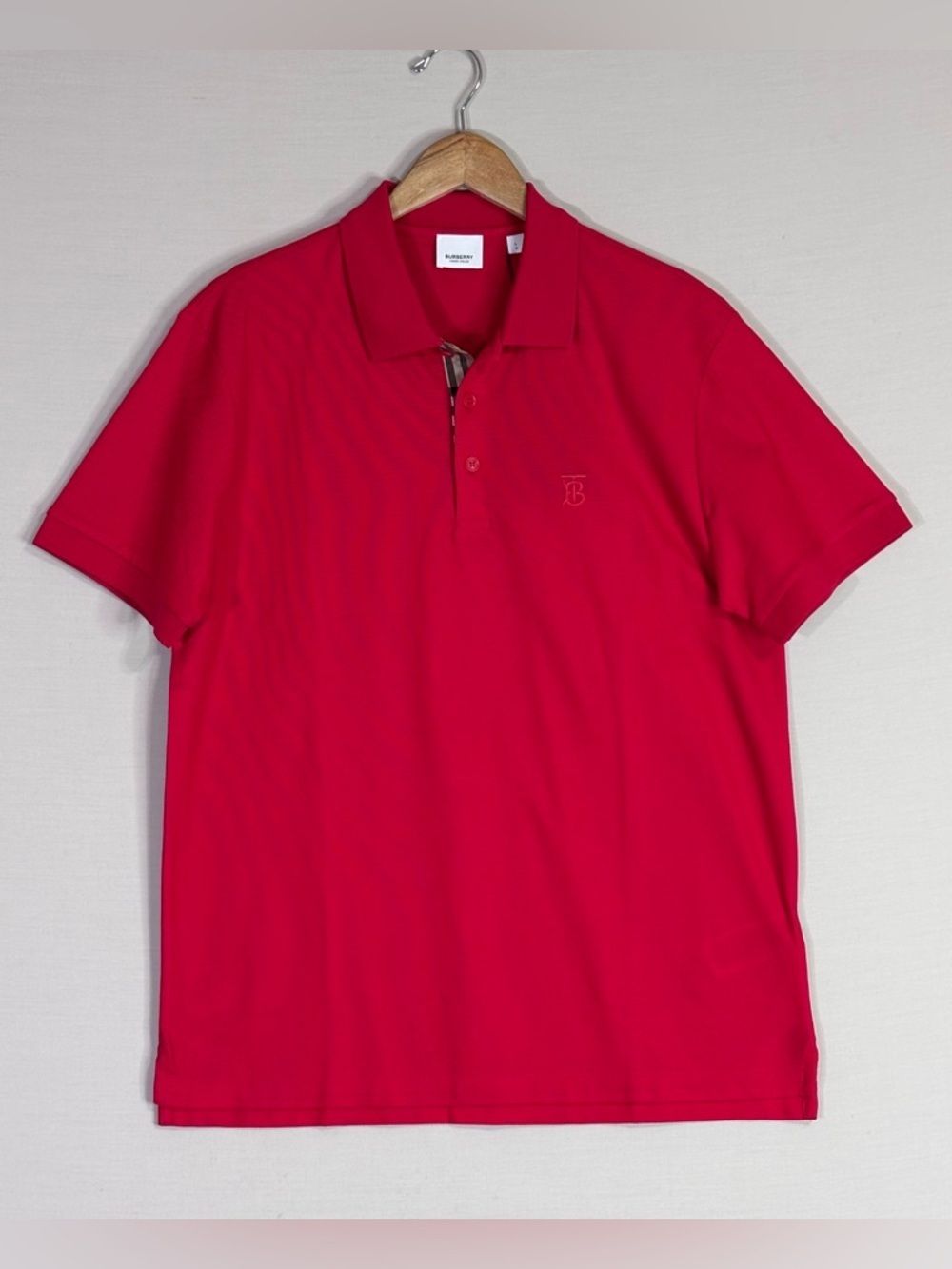 Burberry London England Red Polo Shirt Nova Check Placket Men’s L